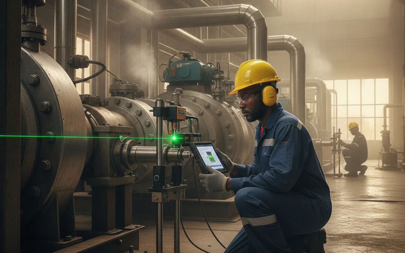 Engineers reviewing plant load and fuel data during a power plant audit